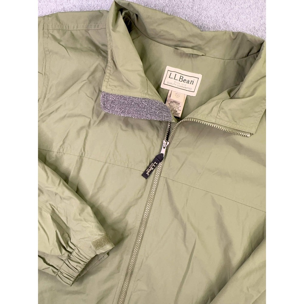 LL Bean Fleece Lined Full Zip Windbreaker Jacket Men's Size XXL Olive Pockets